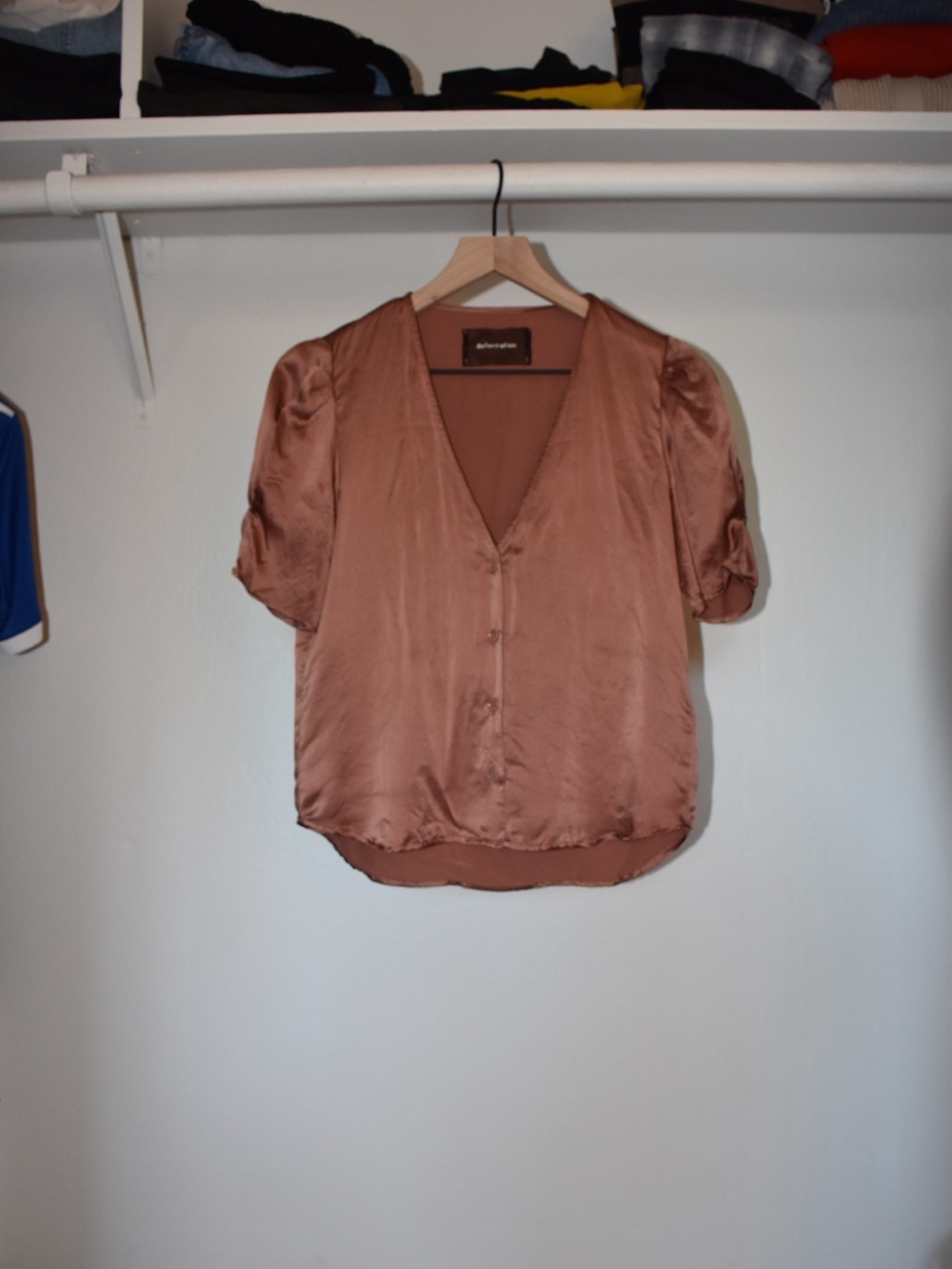 Reformation 100% Silk V-Neck Blouse in Warm Pink/Brown